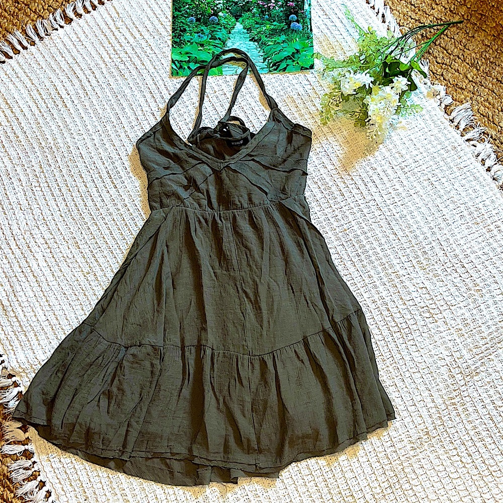 Wishlist Sage green dress sz L flowy boho olive green color thin tie straps